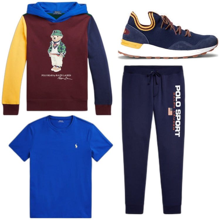 Outfit uomo - Total look #1769497. Stile Casual per Sport. Abbinamento con t-shirt, sneakers, pantaloni, felpe con cappuccio.