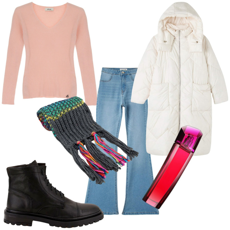 Outfit donna - Total look #1769506. Stile Casual per Tutti i giorni. Abbinamento con profumi, jeggings, blazer, scarpe stringate, maglieria, sciarpe.