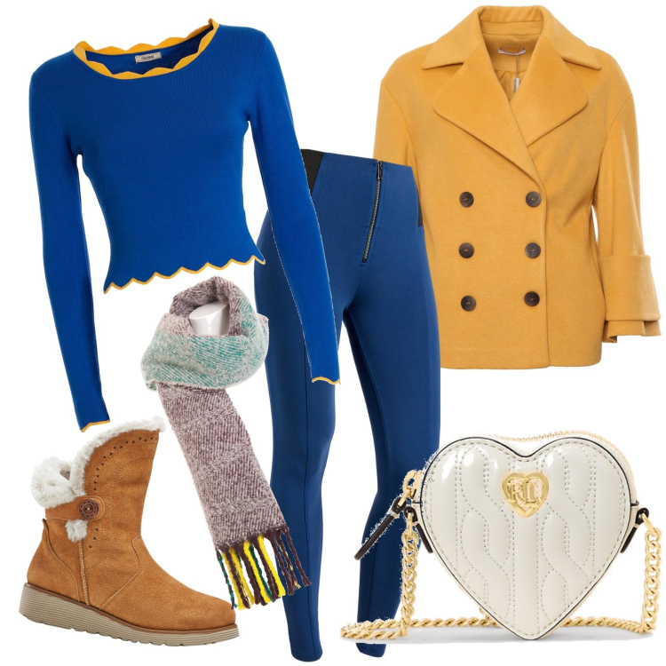 Outfit donna - Total look #1769552. Stile Casual per Tutti i giorni. Abbinamento con stivali, cappotti, maglieria, sciarpe, pantaloni skinny, pochette.