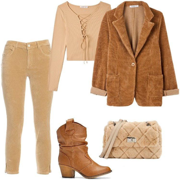 Outfit donna - Total look #1769553. Stile Trendy per Tutti i giorni. Abbinamento con stivaletti texani, cappotti, t-shirt, borse a spalla, pantaloni skinny.