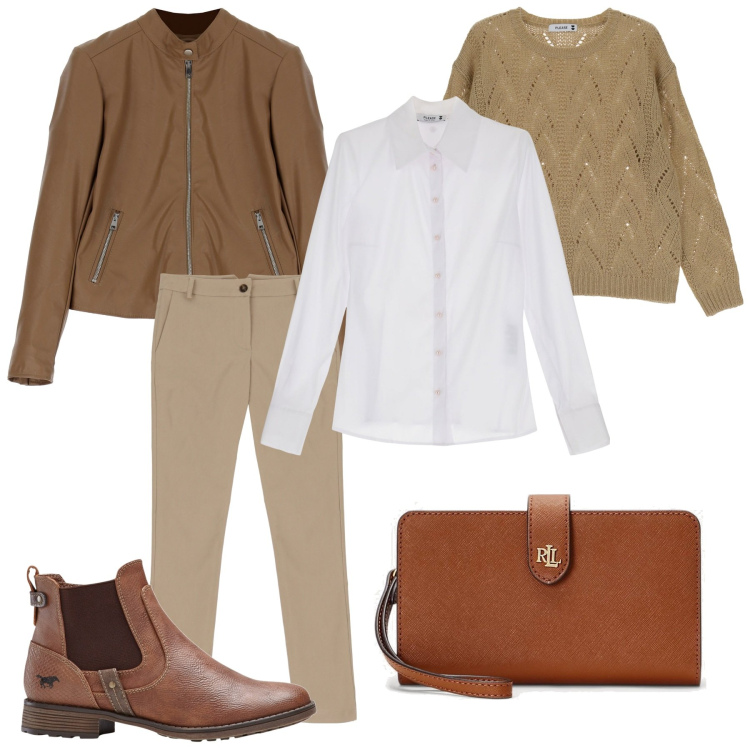 Outfit donna - Total look #1769569. Stile Casual chic per Tutti i giorni. Abbinamento con stivaletti chelsea, cappotti, maglieria, camicie, pantaloni, pochette.