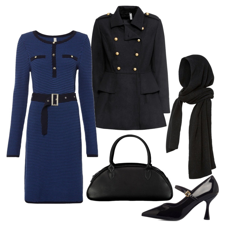 Outfit donna - Elegante. Stile Bon Ton per Tutti i giorni. Abbinamento con sciarpe, vestiti, cappotti, décolleté, borse a spalla.