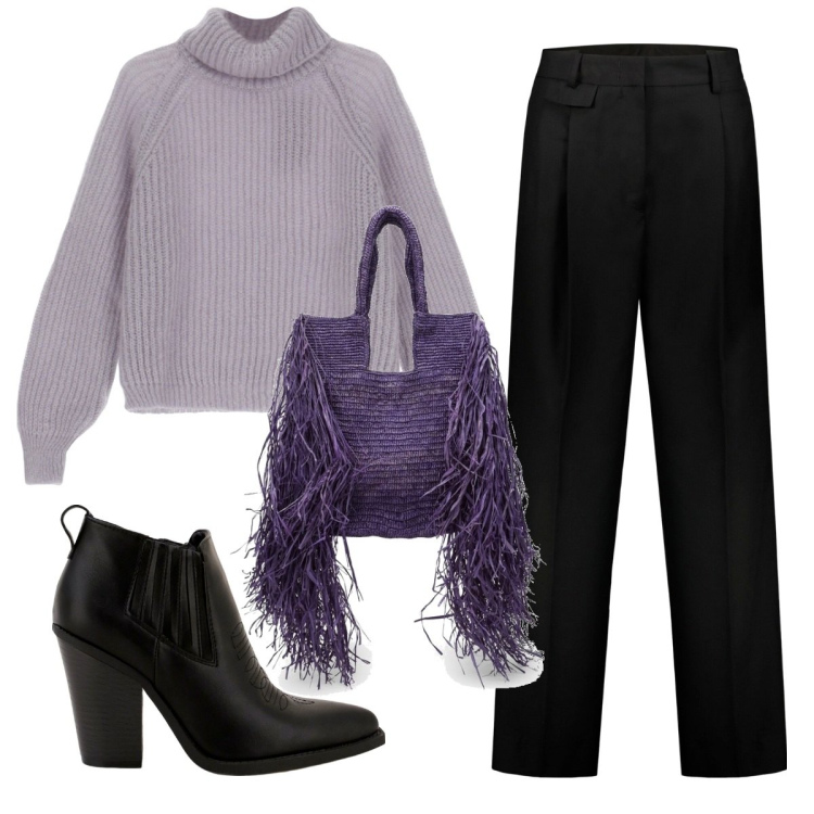 Outfit donna - Total look #1769686. Stile Basic per Ufficio. Abbinamento con maglieria, stivaletti, pantaloni, borse a spalla.