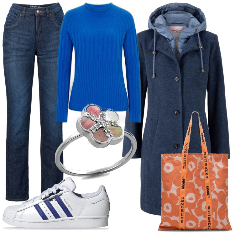 Outfit donna - Casual orange. Stile Casual per Tutti i giorni. Abbinamento con cappotti, maglieria, jeans dritti, sneakers, borse tote, anelli.
