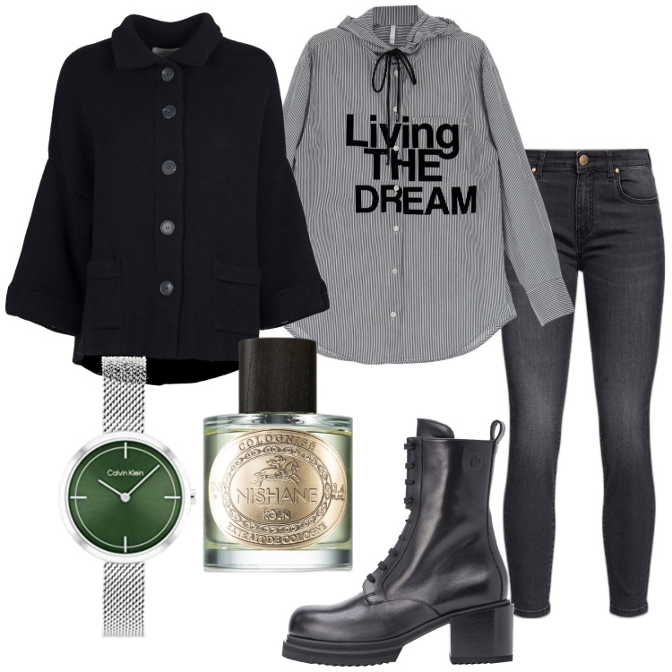 Outfit donna - Total look #1769818. Stile Trendy per Tutti i giorni. Abbinamento con profumi, anfibi, jeans, camicie, blazer, orologi analogici.