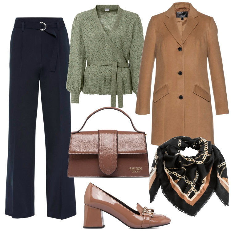 Outfit donna - Bon ton curvy. Stile Bon Ton per Tutti i giorni. Abbinamento con maglieria, pantaloni, cappotti, foulard, décolleté, borse a mano.