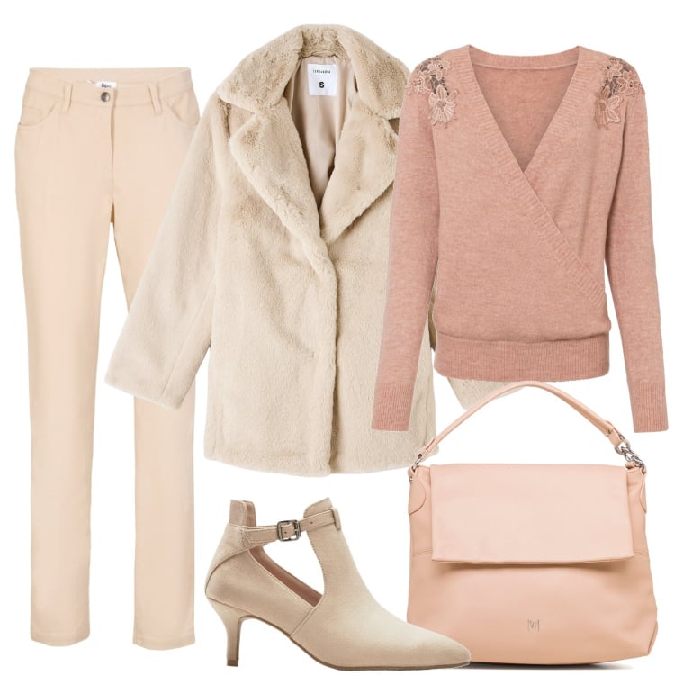 Outfit donna - Delicata. Stile Bon Ton per Tutti i giorni. Abbinamento con maglieria, pantaloni, stivaletti, borse a spalla, ecopellicce.