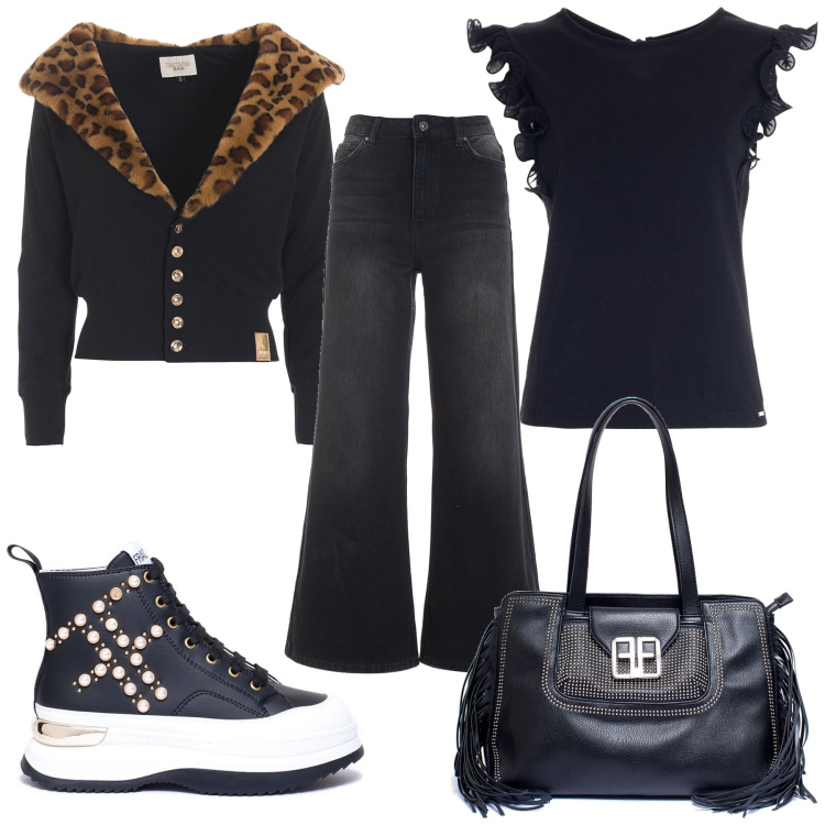 Outfit donna - Giornata frizzante. Stile Trendy per Scuola/Università. Abbinamento con felpe con cappuccio, sneakers, t-shirt, jeans, borse a mano.