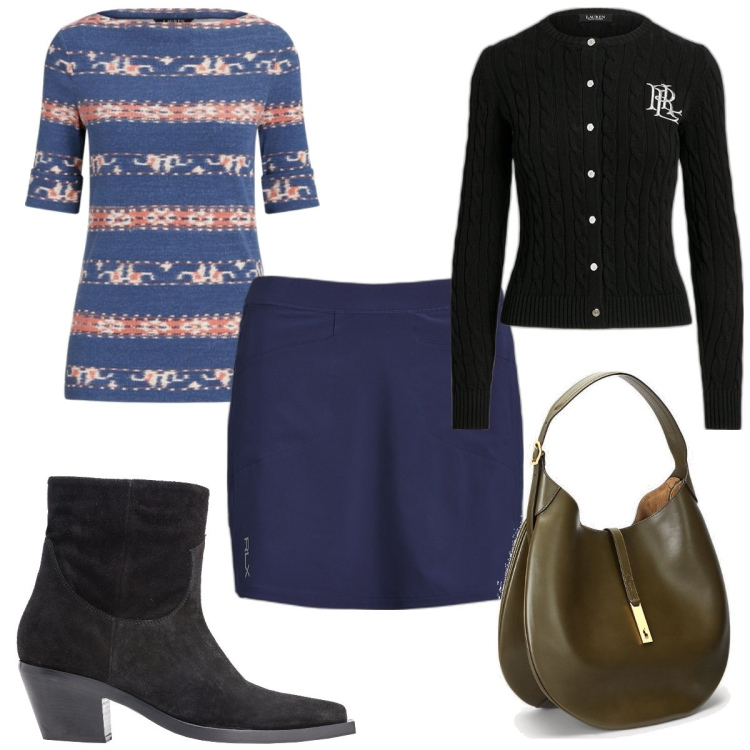Outfit donna - Total look #1769995. Stile Trendy per Tutti i giorni. Abbinamento con stivaletti texani, cardigans, minigonne, borse a spalla, t-shirt.
