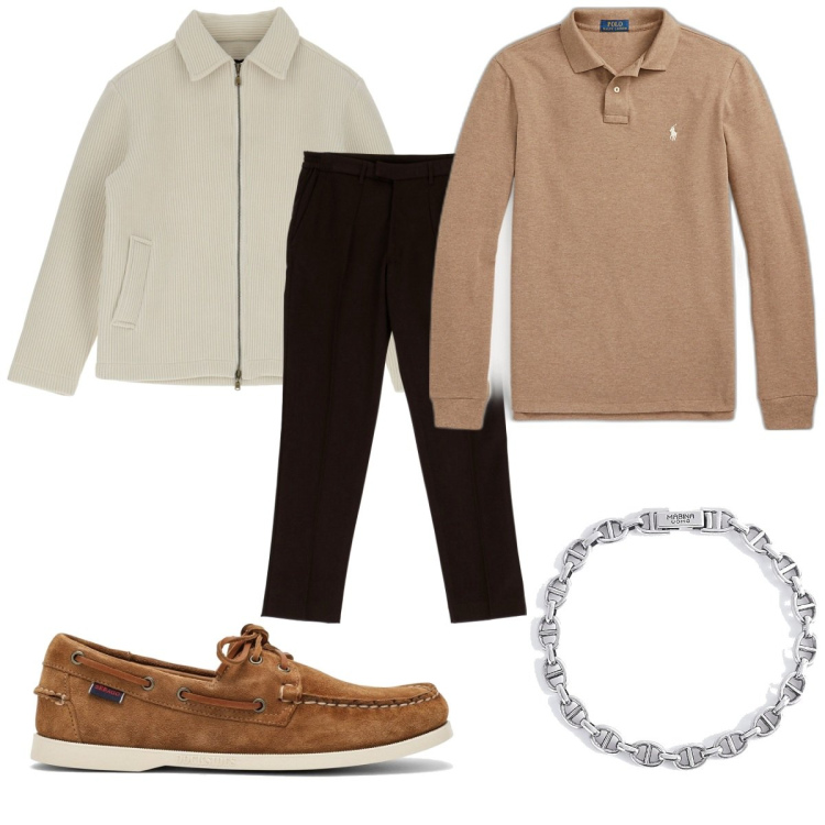 Outfit uomo - Total look #1770020. Stile Casual per Tutti i giorni. Abbinamento con braccialetti, pantaloni, cappotti, polo, scarpe stringate.