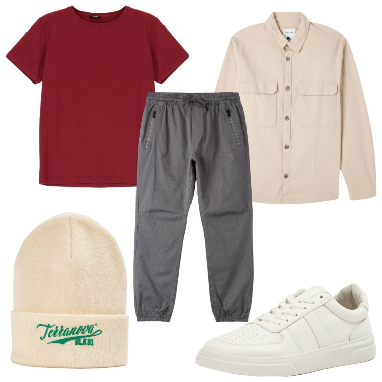 Outfit uomo - Total look #1770037. Stile Trendy per Tutti i giorni. Abbinamento con camicie, berretti, pantaloni, sneakers, t-shirt.