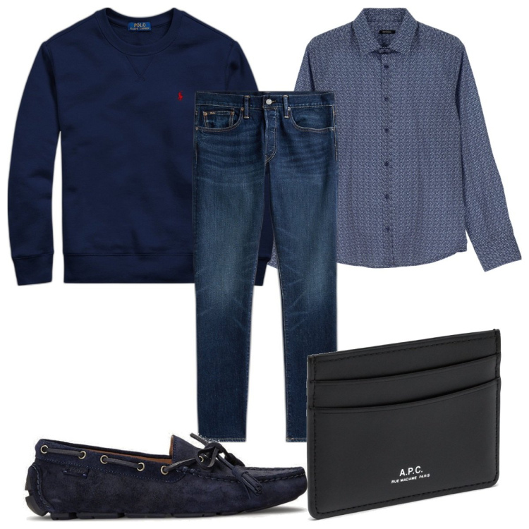 Outfit uomo - Total look #1770038. Stile Casual per Ufficio. Abbinamento con camicie, scarpe stringate, jeans, felpe, portafogli.