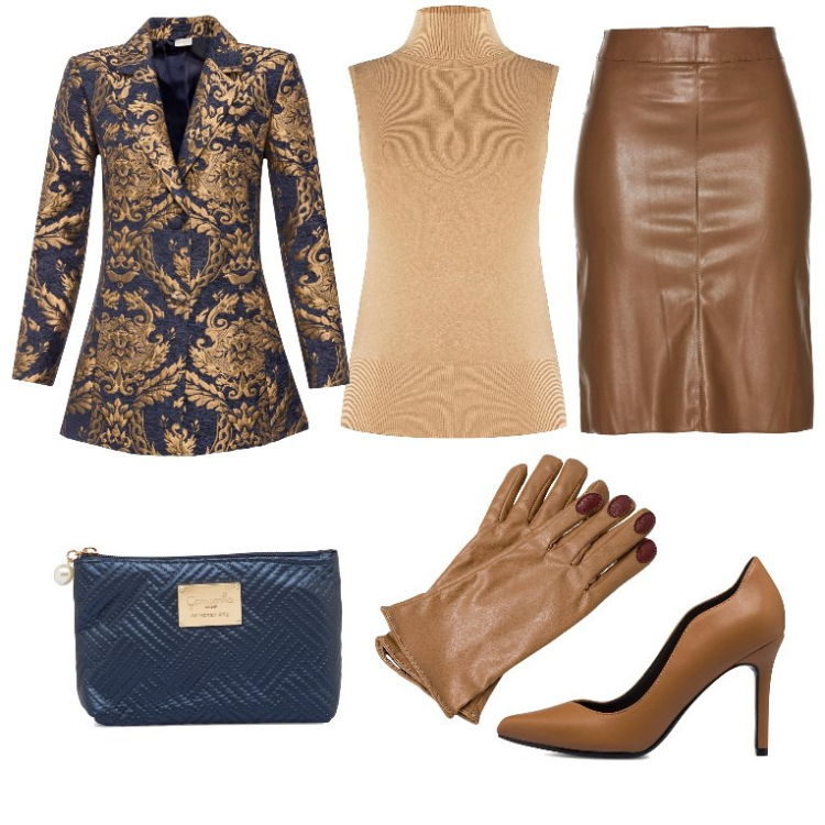 Outfit donna - Vistoso bon ton. Stile Bon Ton per Serata fuori. Abbinamento con gonne longuette, cappotti, cardigans, décolleté, valigie, guanti.