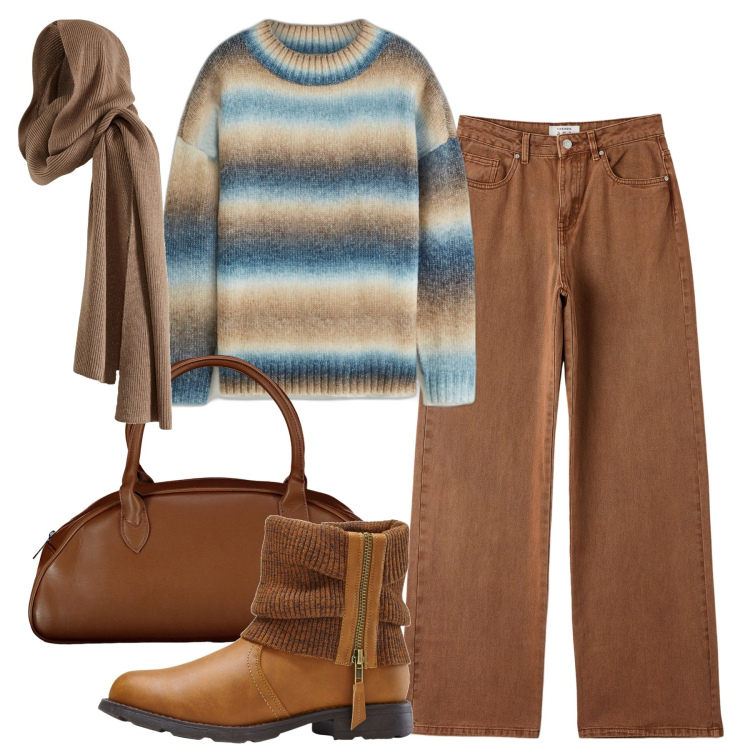 Outfit donna - Total look #1770143. Stile Basic per Tutti i giorni. Abbinamento con stivaletti, maglieria, sciarpe, pantaloni, borse a spalla.