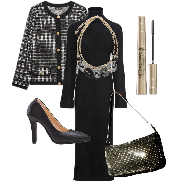 Outfit donna - Il blazer chanel. Stile Bon Ton per Serata fuori. Abbinamento con vestiti, décolleté, mascara, borse a spalla, cappotti, collane.