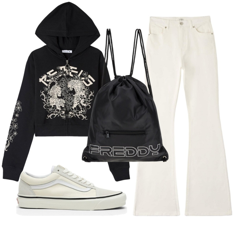 Outfit donna - Total look #1770195. Stile Casual per Tutti i giorni. Abbinamento con felpe con cappuccio, pantaloni, zaini, sneakers.
