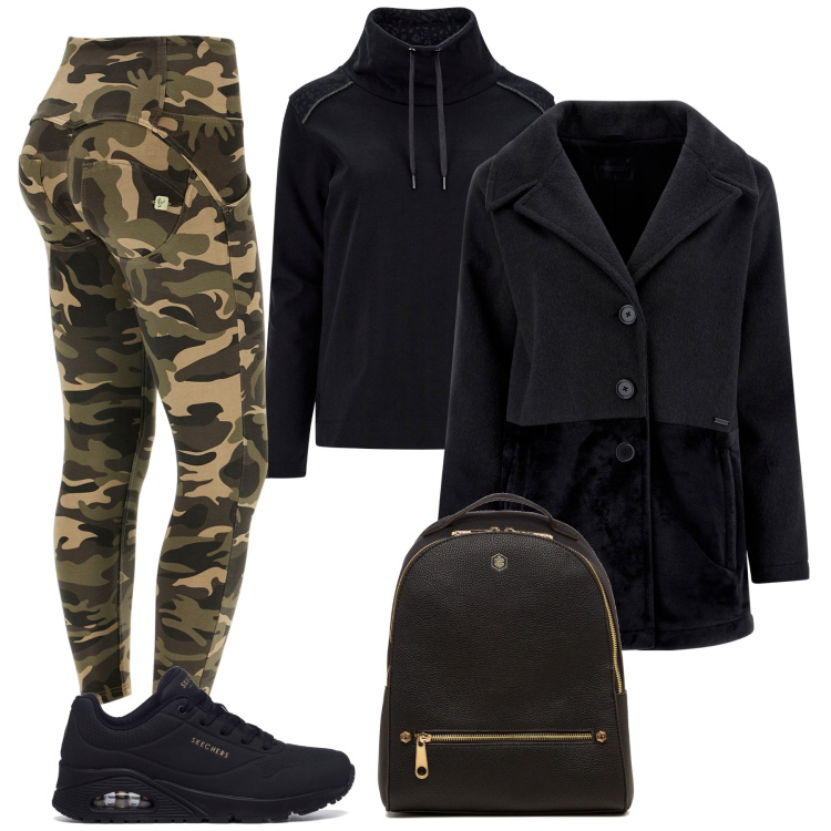 Outfit donna - Freddy Sporty chic. Stile Sporty chic per Tutti i giorni. Abbinamento con cappotti, pantaloni skinny, felpe, sneakers, zaini.