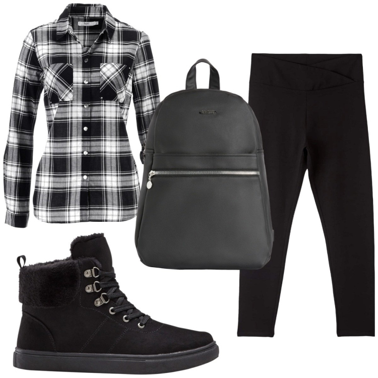 Outfit donna - Total look #1770378. Stile Etnico per Tutti i giorni. Abbinamento con camicie, sneakers alte, leggings, zaini.