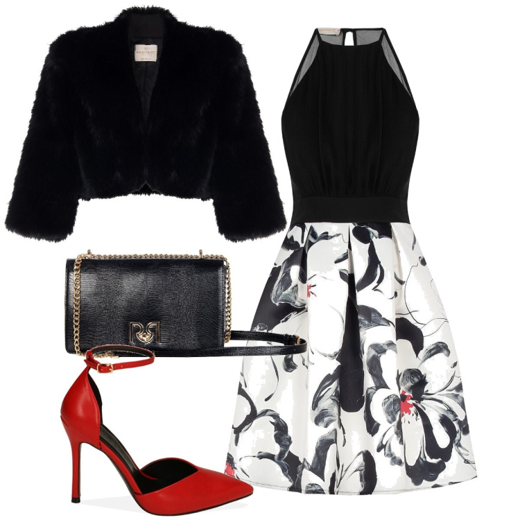 Outfit donna - Xmas Eve. Stile Chic per Serata fuori. Abbinamento con vestiti corti, cappotti, borse a tracolla, décolleté.