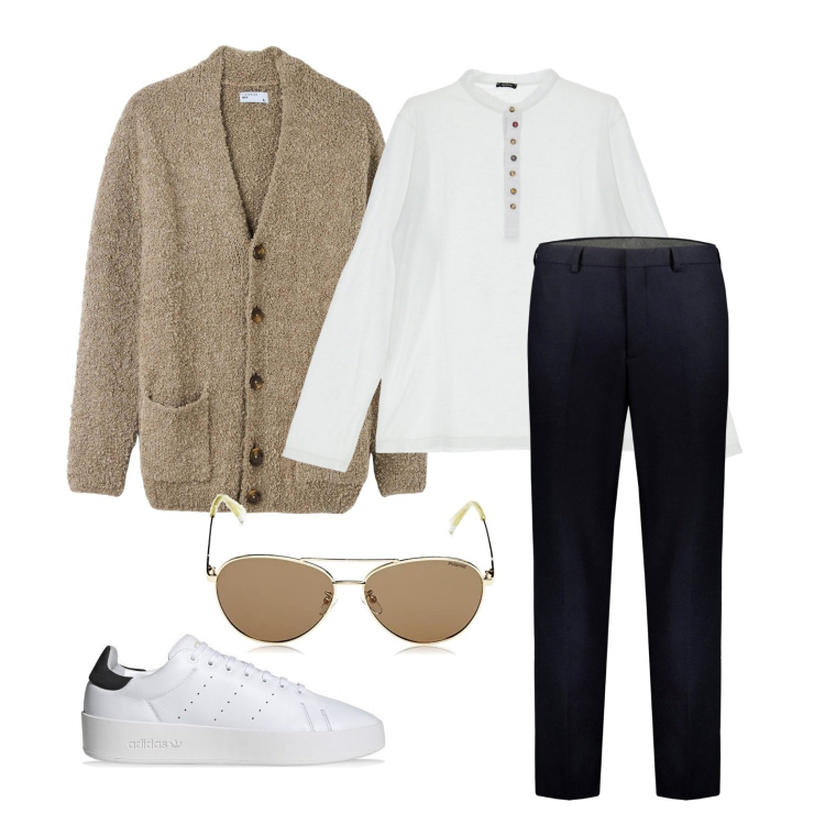 Outfit uomo - Ghost outfitter - novembre. Stile Trendy per Tutti i giorni. Abbinamento con camicie, pantaloni, cardigans, sneakers, occhiali da sole.