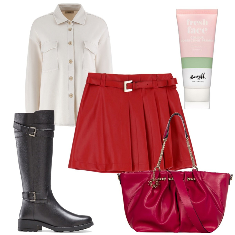 Outfit donna - Total look #1770435. Stile Trendy per Tutti i giorni. Abbinamento con stivali, primer, borse a spalla, minigonne, camicie.