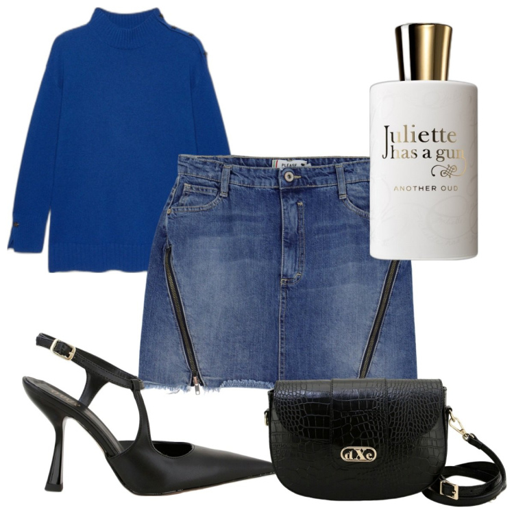 Outfit donna - Total look #1770441. Stile Trendy per Tutti i giorni. Abbinamento con profumi, minigonne, décolleté, pochette, maglieria.