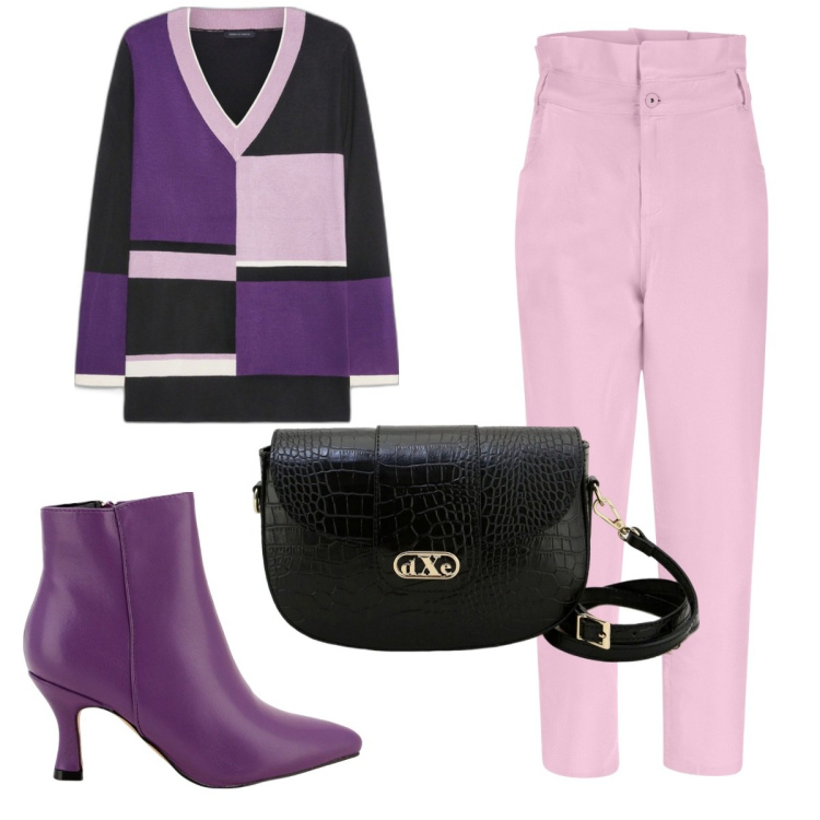 Outfit donna - Total look #1770587. Stile Basic per Ufficio. Abbinamento con jeans, stivaletti, pochette, maglieria.