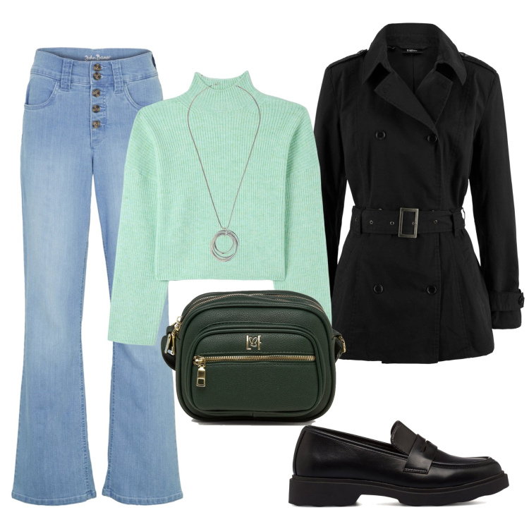Outfit donna - Pittarosso BLACK FRIDAY. Stile Basic per Tutti i giorni. Abbinamento con jeans dritti, collane, trench, maglieria, borse a tracolla, mocassini.