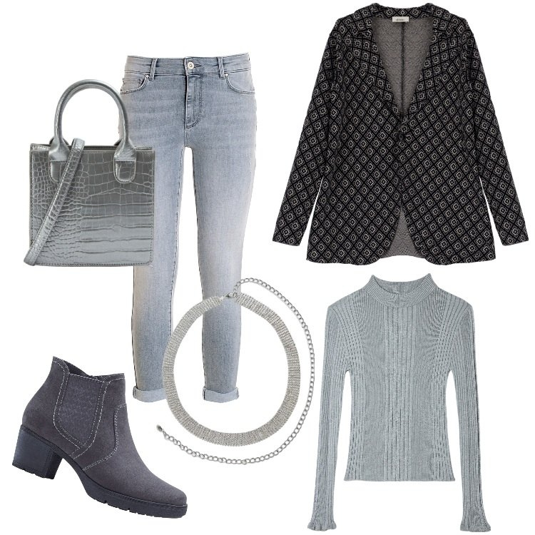 Outfit donna - Black Week - Novembre. Stile Urban per Serata fuori. Abbinamento con stivaletti, cinture, maglieria, shopping bag, jeans, cappotti.