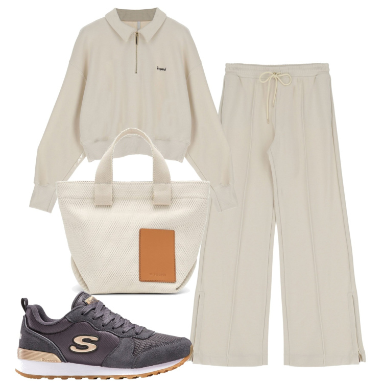 Outfit donna - Sporty. Stile Sporty chic per Tutti i giorni. Abbinamento con sneakers, pantaloni a palazzo, felpe, borse a mano.