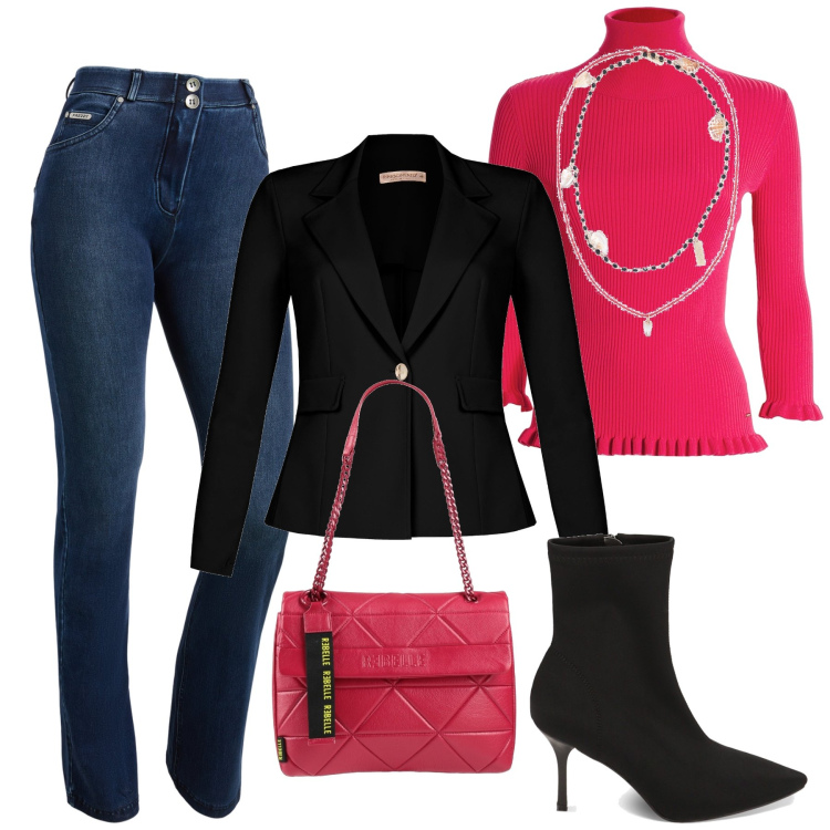Outfit donna - Primadonna BLACK FRIDAY. Stile Chic per Ufficio. Abbinamento con borse a spalla, collane, cappotti, maglieria, jeans skinny, stivaletti.