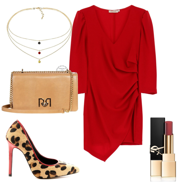 Outfit donna - Aria di festa. Stile Chic per Tutti i giorni. Abbinamento con rossetti, borse a tracolla, vestiti corti, décolleté, collane.