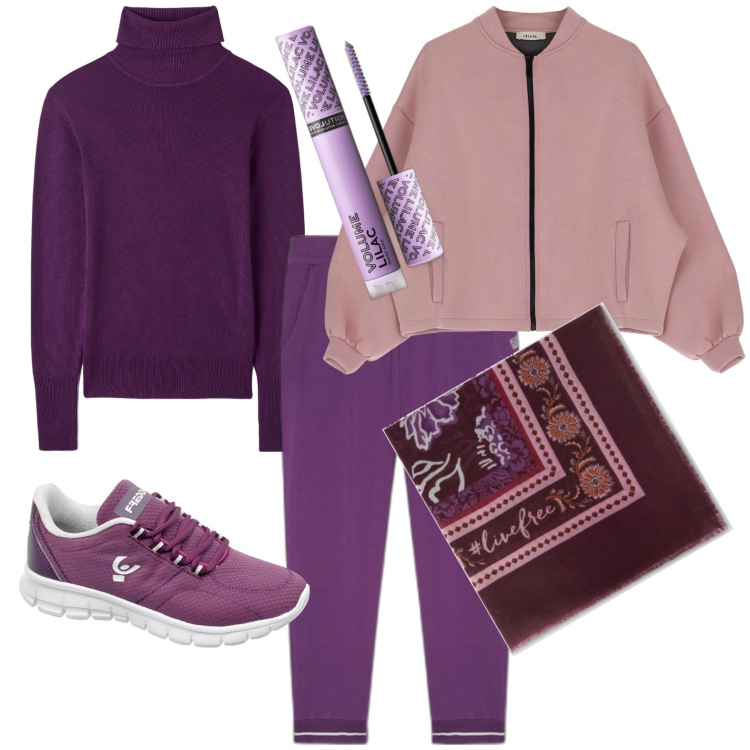 Outfit donna - Total look #1770814. Stile Casual per Sport. Abbinamento con mascara, maglieria, sneakers, blazer, pantaloni, foulard.