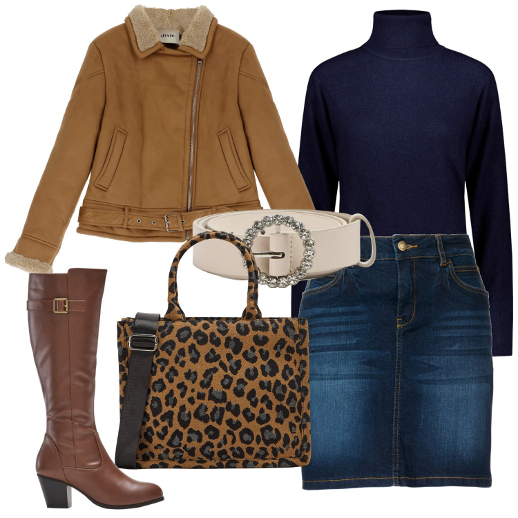 Outfit donna - Montone time. Stile Urban per Tutti i giorni. Abbinamento con gonne, stivali, shopping bag, cinture, cappotti, maglieria.
