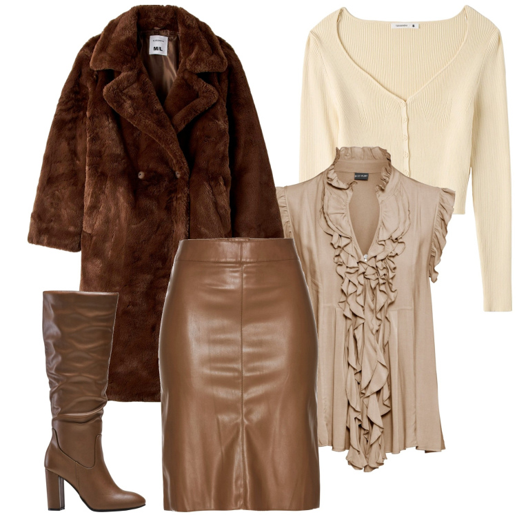 Outfit donna - Idee e spunti outfit inverno. Stile Bon Ton per Tutti i giorni. Abbinamento con gonne longuette, maglieria, stivali sopra il ginocchio, ecopellicce, cardigans.