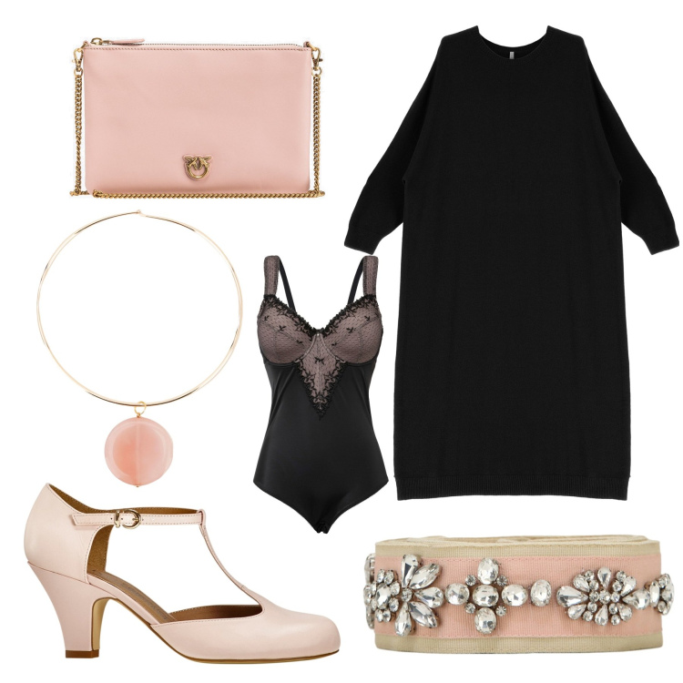 Outfit donna - Dettagli che contano. Stile Romantica per Serata fuori. Abbinamento con body, décolleté, borse a tracolla, vestiti midi/longuette, cinture, collane.