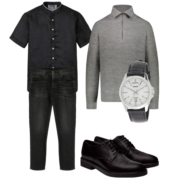 Outfit uomo - Total look #1770850. Stile Casual per Tutti i giorni. Abbinamento con camicie a manica corta, jeans dritti, scarpe stringate, maglieria, orologi.