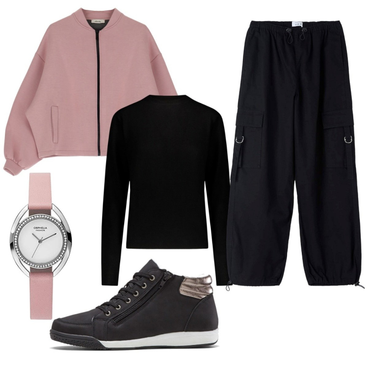 Outfit donna - Total look #1770988. Stile Casual chic per Tutti i giorni. Abbinamento con sneakers alte, pantaloni, blazer, maglieria, orologi analogici.