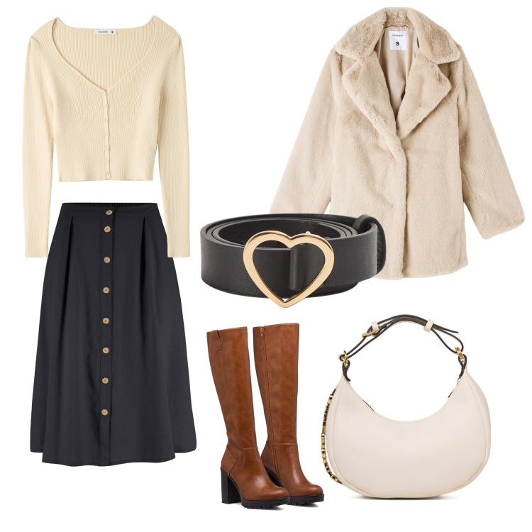 Outfit donna - Bon ton d\'inverno. Stile Bon Ton per Tutti i giorni. Abbinamento con gonne longuette, ecopellicce, cardigans, cinture, stivali sopra il ginocchio, borse a mano.