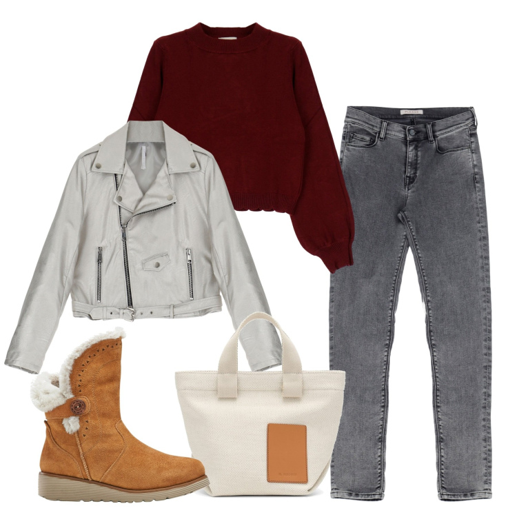 Outfit donna - Il sabato in giro. Stile Casual per Tutti i giorni. Abbinamento con stivali, jeans slim fit, cappotti, pullovers, borse a mano.