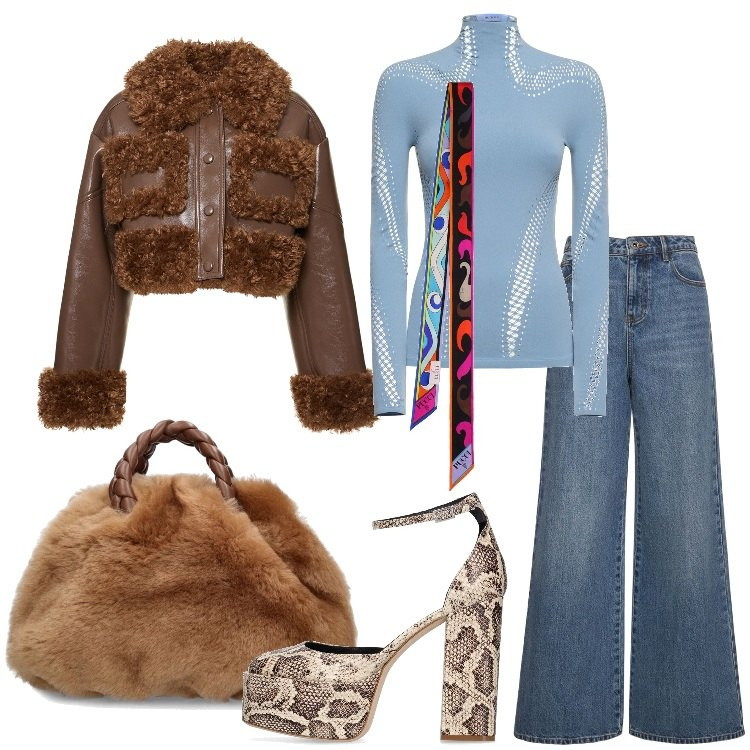 Outfit donna - LUISAVIAROMA - Black Friday 2023. Stile 70s per Tutti i giorni. Abbinamento con borse a mano, maglieria, foulard, jeans, décolleté, cappotti.