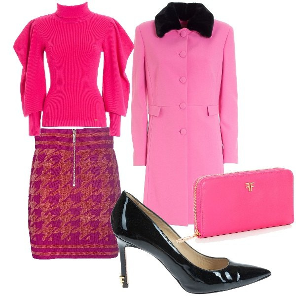 Outfit donna - Fracomina .....la gonna in jacquard. Stile Glamour per Tutti i giorni. Abbinamento con gonne, maglieria, cappotti, portafogli, décolleté.