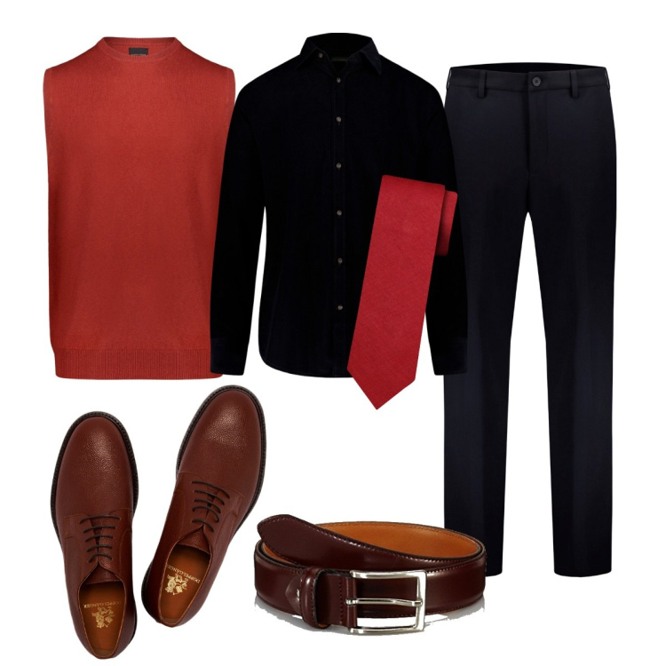 Outfit uomo - Deve essere sempre il 25 novembre. Stile Business/Elegante per Tutti i giorni. Abbinamento con gilet, pantaloni, camicie, scarpe stringate, cinture, cravatte.