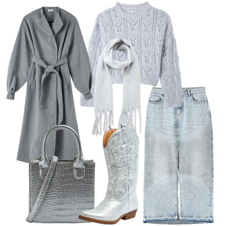 Outfit donna - Terranova - Black Friday 2023. Stile Trendy per Serata fuori. Abbinamento con gonne lunghe, maglieria, stivaletti texani, shopping bag, cappotti, sciarpe.
