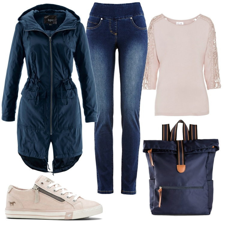 Outfit donna - Total look #1771199. Stile Casual per Tutti i giorni. Abbinamento con zaini, jeans slim fit, cappotti, maglieria, sneakers.