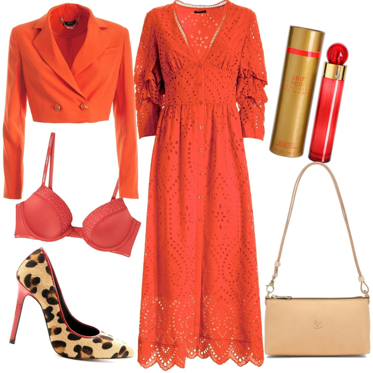 Outfit donna - Total look #1771212. Stile Chic per Serata fuori. Abbinamento con profumi, vestiti chemisier, blazer, décolleté, borse a spalla, reggiseni push-up.