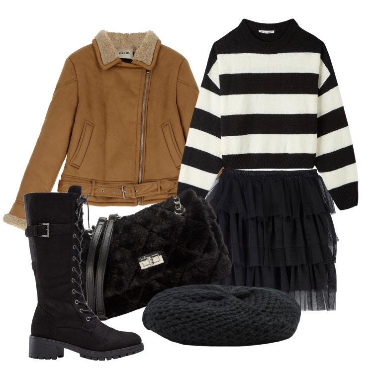 Outfit donna - Ghost outfitter - novembre. Stile Preppy per Tutti i giorni. Abbinamento con stivali, cappelli e berretti, minigonne, maglieria, borse a spalla, cappotti.