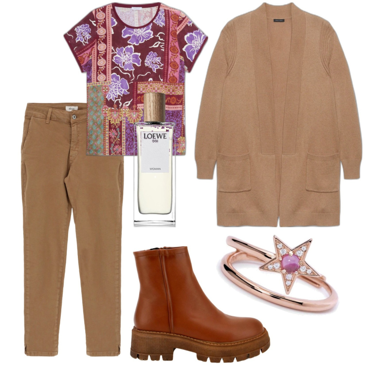 Outfit donna - Total look #1771341. Stile Casual chic per Tutti i giorni. Abbinamento con profumi, anelli, stivaletti, jeans slim fit, cardigans, bluse.