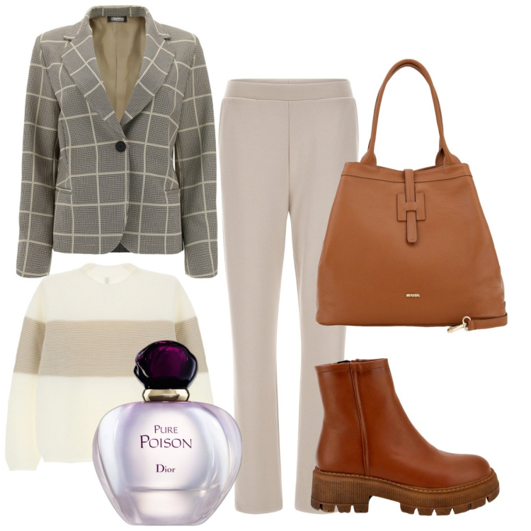Outfit donna - Love Bon ton. Stile Bon Ton per Tutti i giorni. Abbinamento con profumi, stivaletti, borse a secchiello, pullovers, pantaloni, blazer.