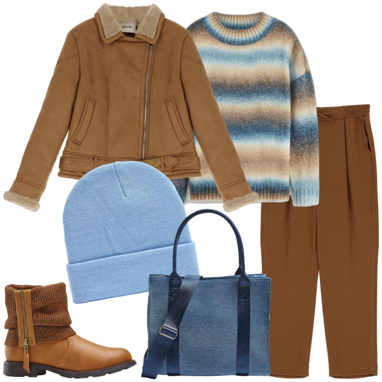 Outfit donna - Università. Stile Urban per Scuola/Università. Abbinamento con stivaletti, maglieria, berretti, shopping bag, pantaloni, cappotti.